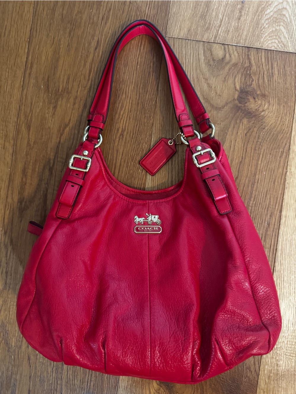 Coach Red Leather Shoulder bag with Gold Hardware comes with dust bag